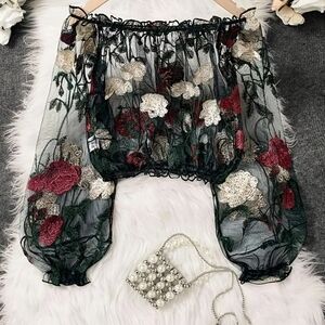Georgeous Floral Sheer Off-Shoulder Blouse, Perfect For Any Occasion!